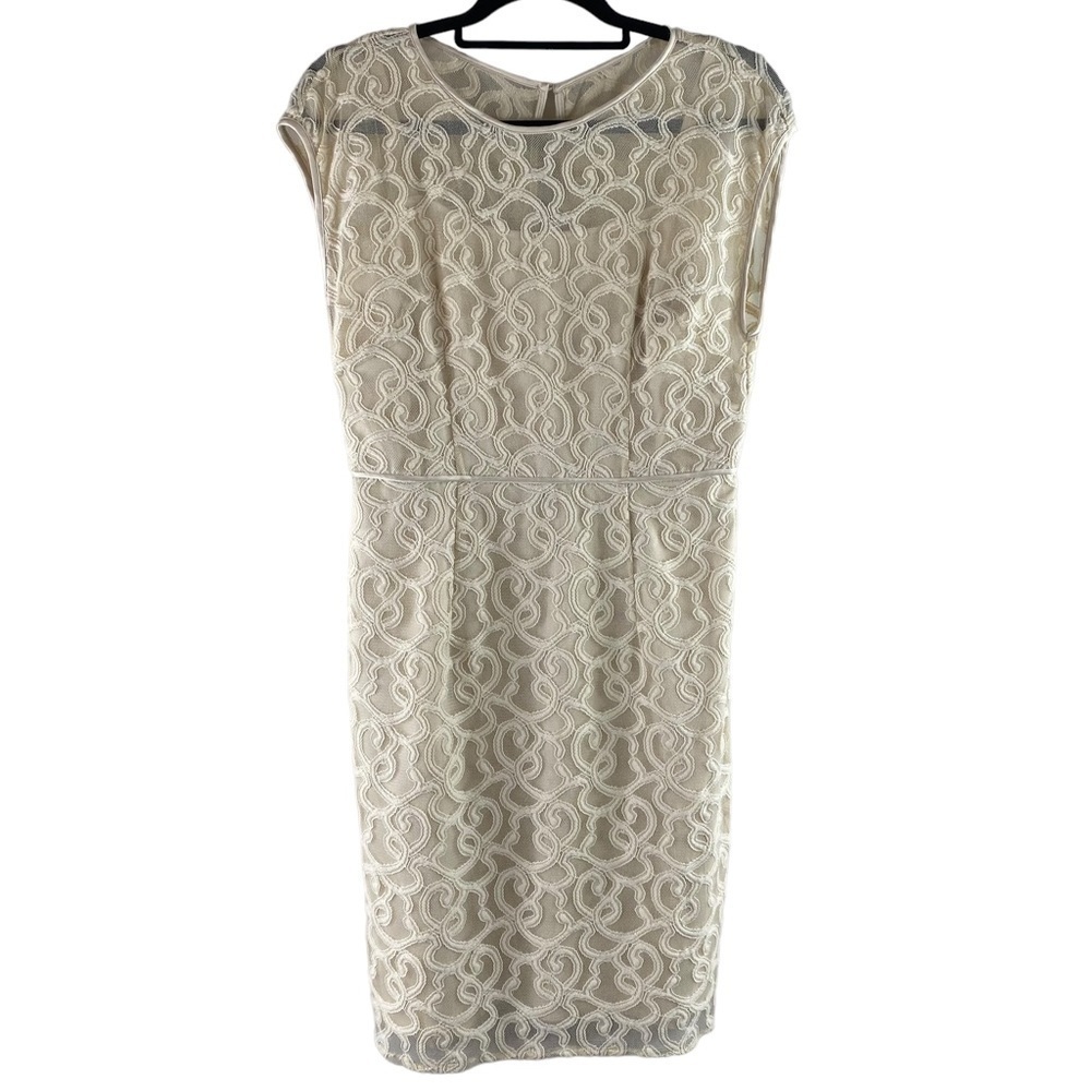 Adrianna Papell Ivory Tone on Tone Jacquard Sheath Midi Dress Sz 6